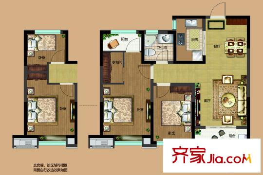 融匯城3#樓D戶型 3室2廳1衛(wèi)1廚