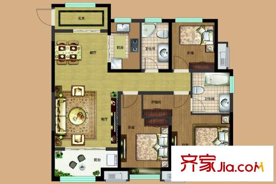 融匯城3#樓F戶型 3室2廳2衛(wèi)1廚