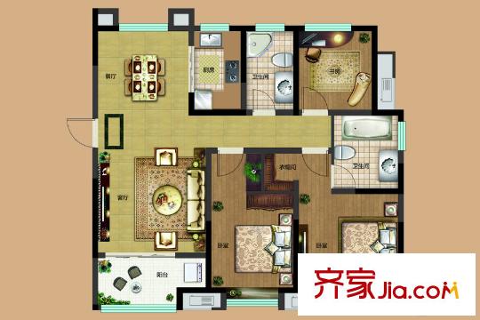 融匯城4、8#樓G戶型 3室2廳2衛(wèi)1廚
