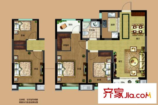 融匯城1、2、4、8#樓D-1戶型 3室2廳1衛(wèi)1廚