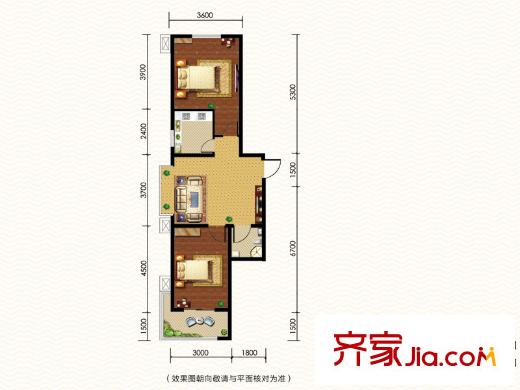 融基?御水山莊3、4號樓標(biāo)準(zhǔn)層戶型圖 2室1廳1衛(wèi)1廚