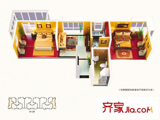 融基?御水山莊1、2號(hào)樓標(biāo)準(zhǔn)層戶(hù)型圖 2室1廳1衛(wèi)1廚