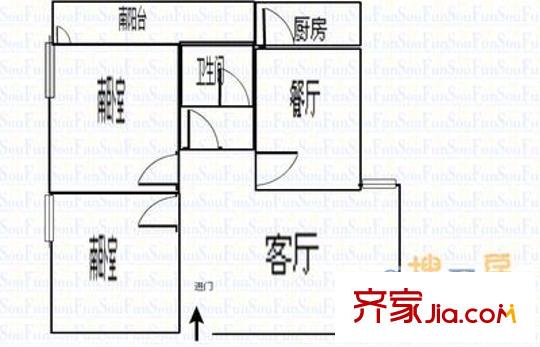青年?yáng)|路廣電局宿舍 2室 戶(hù)型圖