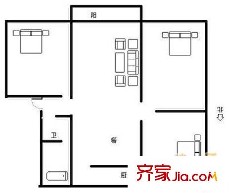 千佛山南路勞動(dòng)廳宿舍 3室 戶型圖