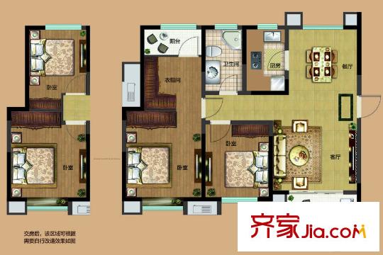 融匯城1、4、5、6、7、8#樓E戶型 3室2廳1衛(wèi)1廚