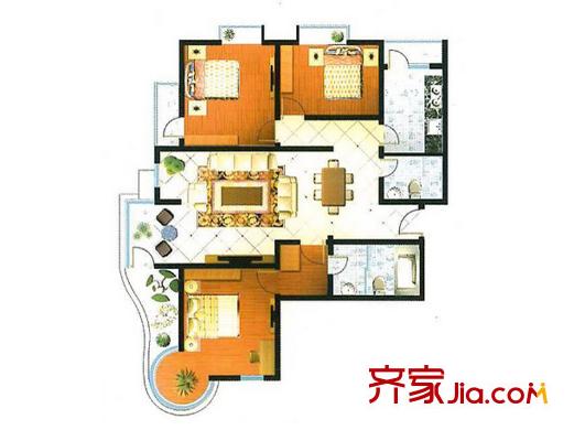 濟南普利商務(wù)中心戶型圖普利商務(wù)中心A+B戶型 3室2廳2衛(wèi)1廚