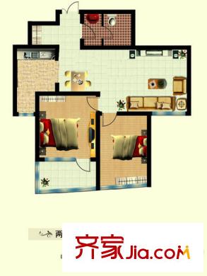 濟(jì)南普利商務(wù)中心戶型圖普利商務(wù)中心住宅兩室兩廳一衛(wèi)戶型 2室2廳1衛(wèi)1廚