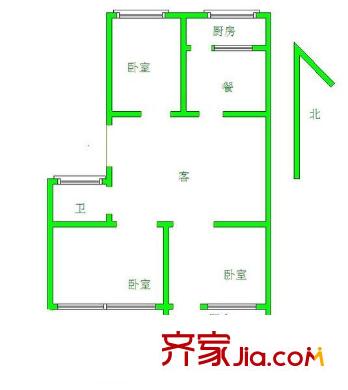 槐蔭交警宿舍 3室 戶型圖