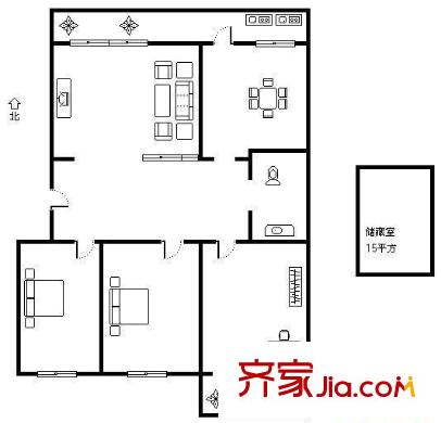 復興大街單位宿舍 3居室 戶型圖