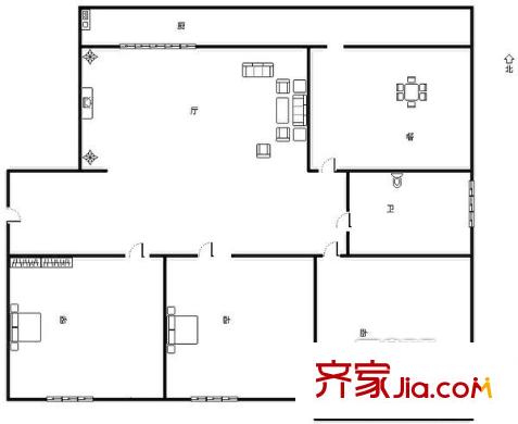 復興大街單位宿舍 3居室 戶型圖