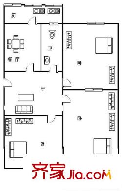 堤口路木材廠宿舍 3居室 戶型圖