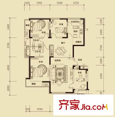 二七新村街道辦事處宿舍 4居室 戶型圖