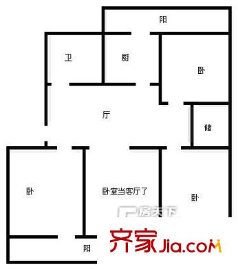 二七新村街道辦事處宿舍 3居室 戶型圖