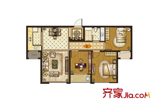 財富中心B2地塊6號樓標(biāo)準(zhǔn)層E戶型 3室2廳1衛(wèi)1廚
