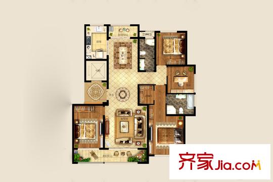 財富中心B3地塊15號16號樓D戶型 4室2廳2衛(wèi)1廚