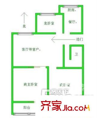 山師北街單位宿舍戶型圖戶型圖 3室2廳1衛(wèi)1廚