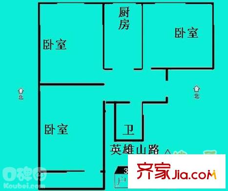 公安廳宿舍（玉函路）戶(hù)型圖玉函路公安廳宿舍 3室 戶(hù)型圖 3室1廳1衛(wèi)1廚