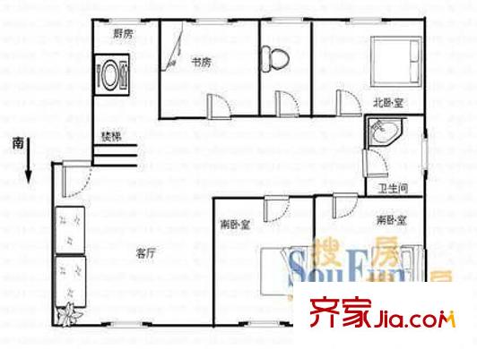 大明湖北門宿舍戶型圖大明湖北門單位宿舍 3室 戶型圖 3室2廳2衛(wèi)1廚
