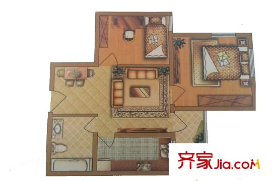 西城銘苑B座標(biāo)準(zhǔn)層B戶型 2室2廳1衛(wèi)1廚