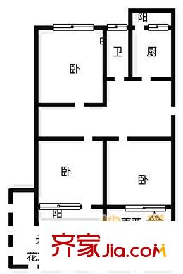 啤酒廠宿舍 3室 戶型圖