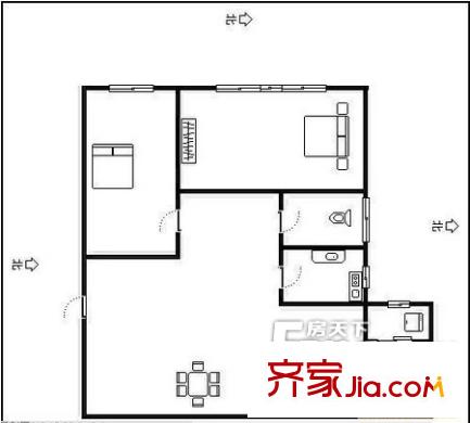復(fù)興大街單位宿舍 2居室 戶型圖