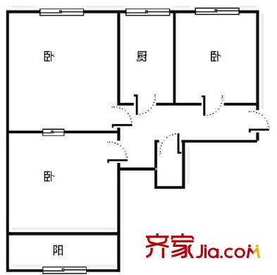 二七新村街道辦事處宿舍 3居室 戶型圖