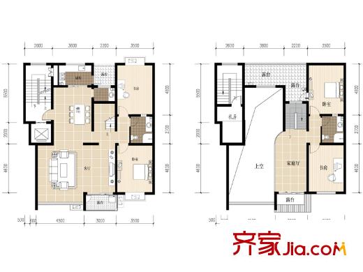 陽(yáng)明山莊戶型圖F戶型復(fù)式 4室3廳3衛(wèi)1廚