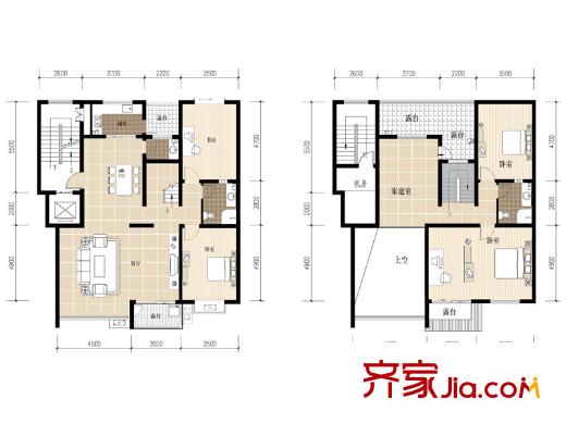 陽(yáng)明山莊戶型圖F戶型復(fù)式 4室3廳3衛(wèi)1廚