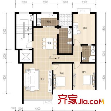 陽(yáng)明山莊戶型圖F戶型 3室2廳2衛(wèi)1廚