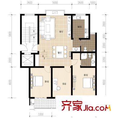 陽(yáng)明山莊戶型圖E2戶型 3室2廳2衛(wèi)1廚