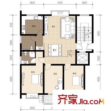 陽(yáng)明山莊戶型圖E1戶型 3室2廳2衛(wèi)1廚