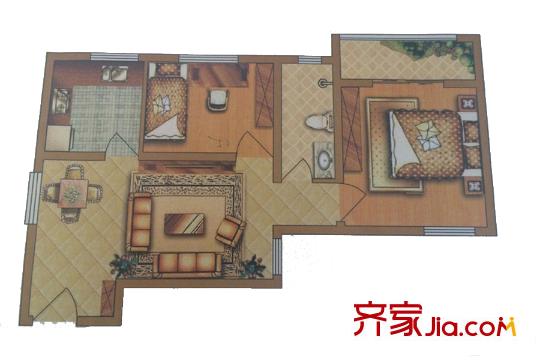 西城銘苑A、B座標(biāo)準(zhǔn)層C戶型 2室2廳1衛(wèi)1廚