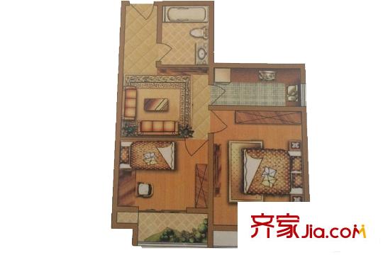 西城銘苑B座標(biāo)準(zhǔn)層A戶型 2室2廳1衛(wèi)1廚