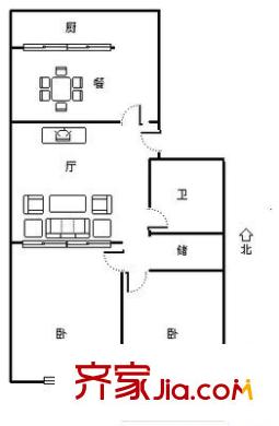 無(wú)影山中路教委宿舍 2室 戶型圖