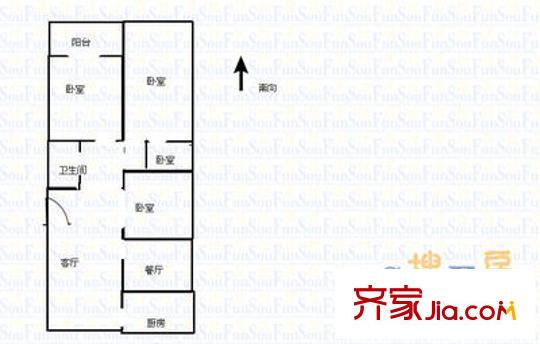 無影山中路教委宿舍 3室 戶型圖