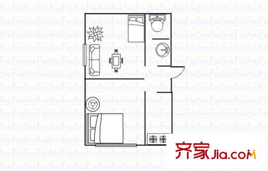 同福街小區(qū) 2室 戶型圖