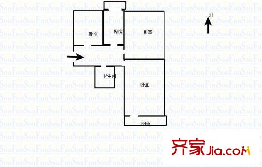 濟(jì)微路公路局宿舍 2室 戶型圖