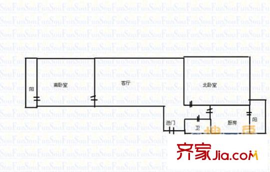 濟(jì)南飯店宿舍 2室 戶型圖