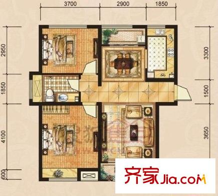 濟南大學(xué)西校區(qū)附近宿舍 2居室 戶型圖