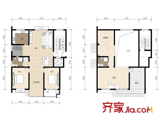 陽(yáng)明山莊戶型圖E1戶型復(fù)式 4室3廳2衛(wèi)1廚