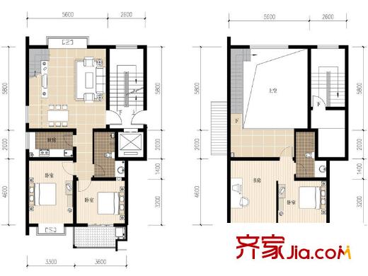 陽(yáng)明山莊戶型圖A戶型復(fù)式 4室2廳2衛(wèi)1廚