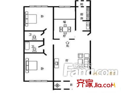 盛世合豐戶型圖600x600CARY7V99 2室2廳1衛(wèi)1廚
