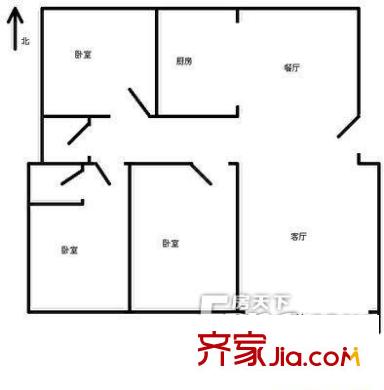 盛世合豐戶型圖600x600CA7FU6371 3室2廳1衛(wèi)1廚