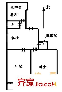 解放東路冶金研究院宿舍 2室 戶型圖