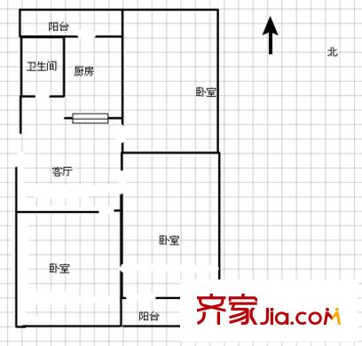 解放東路冶金研究院宿舍 3室 戶型圖