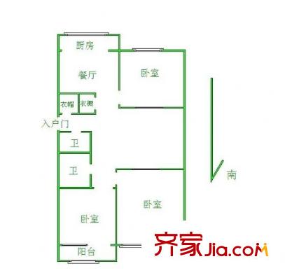 電機(jī)廠宿舍 3居室 戶型圖