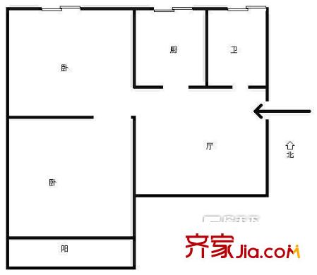 電機(jī)廠宿舍 2居室 戶型圖