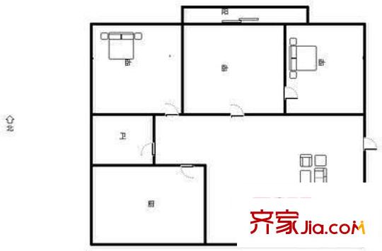 天橋區(qū)環(huán)衛(wèi)局宿舍 3室 戶型圖