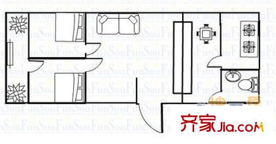 天橋區(qū)環(huán)衛(wèi)局宿舍 2室 戶型圖