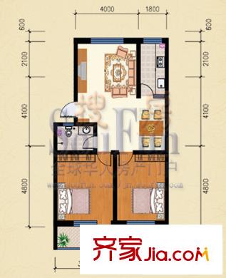 王冠花園戶(hù)型圖F戶(hù)型 2室2廳1衛(wèi)